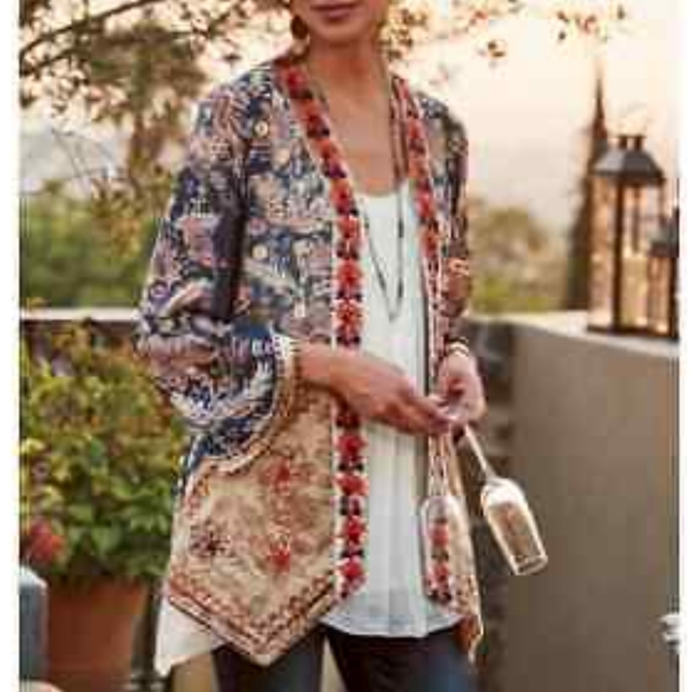Soft Surroundings Moonlight Garden topper kimono duster embroidered floral XS P